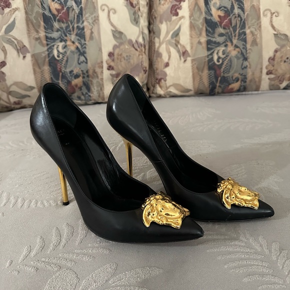 Versace Black and Gold Women's Heels - Picture 2 of 6